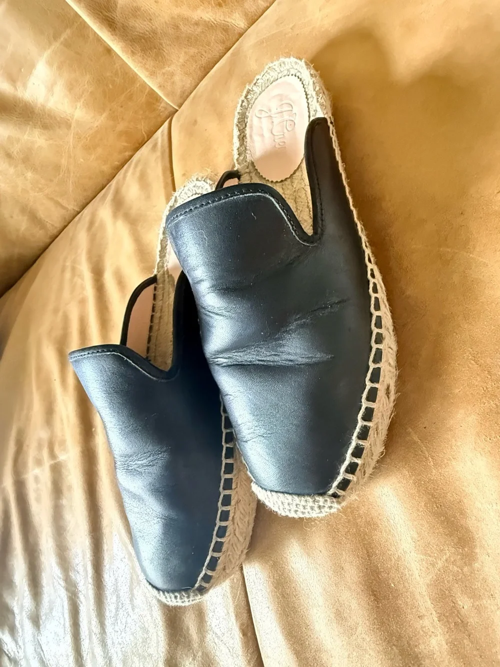Women's Navy Leather Espadrille Slip-Ons